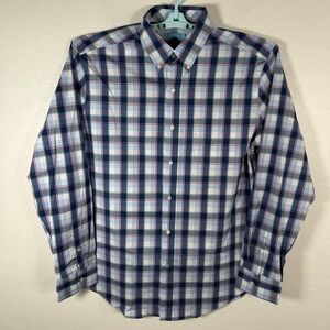 J Mclaughlin Shirt Mens Large Blue‎ Button Down Performance Preppy Plaid
